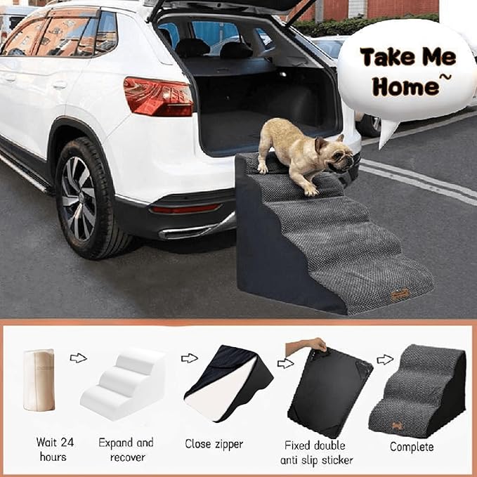 5-Step Dog Stairs for 30 Inch High Beds & 20-30 Inch Couch Bed, Non-Slip Balanced Indoor Pet Ramp Stairs for Small Old Large Dogs Cats to Get on Bed 30D-PurrikoPets