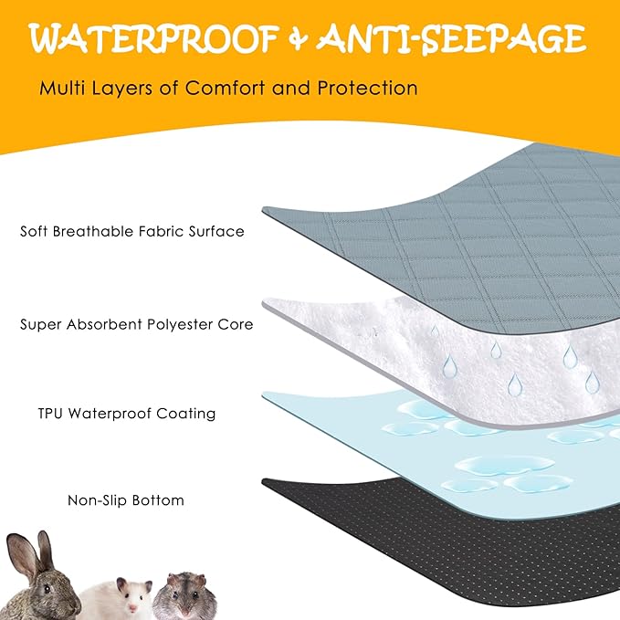 4 Pack Guinea Pig Cage Liners Washable Guinea Pig Bedding Super Absorbent | Waterproof | Non Slip| Reusable Guinea Pig Pee Pads for Small Animals Rabbit Hamster Rat - for Midwest 48" x 24"-PurrikoPets