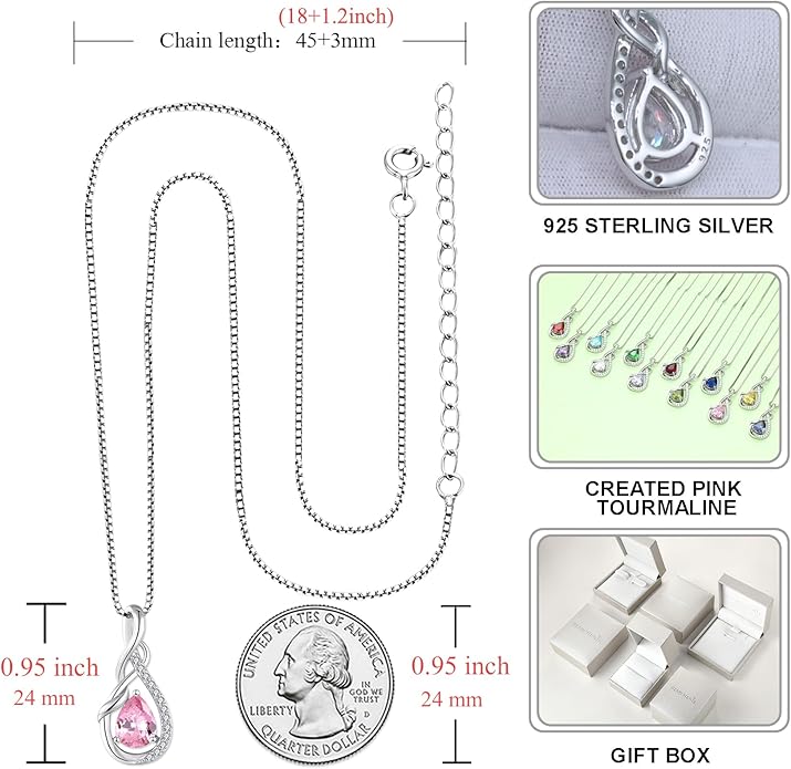 STARCHENIE Infinity Teardrop Pendant Necklace for Women 925 Sterling Silver Birthstone Jewelry