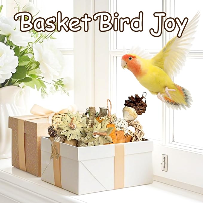 5-Pack Natural Hanging Basket Bird Toys – Foraging & Chewing Toys for Parakeets, Cockatiels, Conures & Small Birds – No Plastic, All-Natural Materials-PurrikoPets