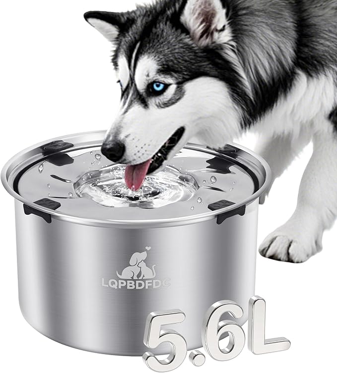Dog Water Bowl No Spill, 5.6L/1.5 Gallon No Drip Slow Drinking Dog Water Bowl Dispenser Spill Proof, Large Stainless Steel Slobber Stopper for Messy Drinkers, Small Medium & Large Dogs-PurrikoPets