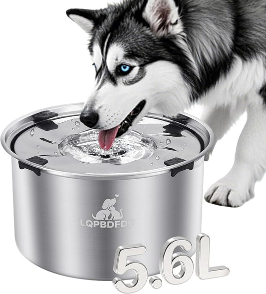 Dog Water Bowl No Spill, 5.6L/1.5 Gallon No Drip Slow Drinking Dog Water Bowl Dispenser Spill Proof, Large Stainless Steel Slobber Stopper for Messy Drinkers, Small Medium & Large Dogs-PurrikoPets