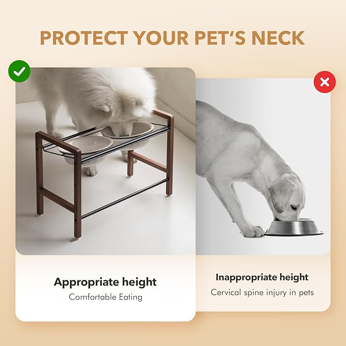 8.7inch Ceramic Adjustable Raised Double Bowls Set with Stand, 3 Heights Elevated, 2 Placement Options, Food and Water Dishes for Large Dog(Double Bowls+Stand, Reactived Glaze -White)-PurrikoPets