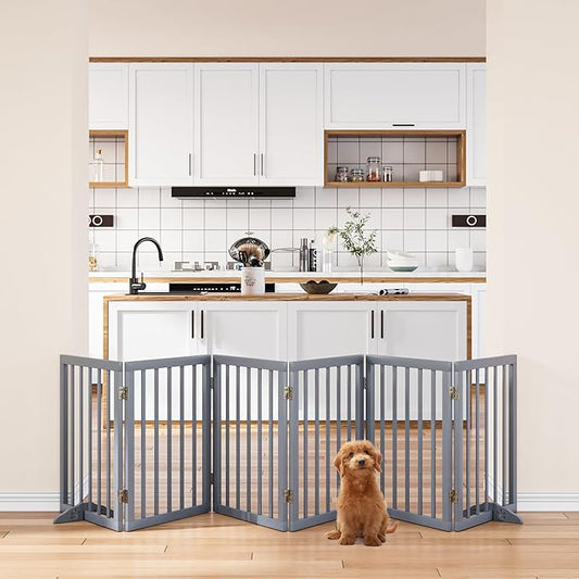 Dog Gate for Stairs 37-110" Wide, Fully Assembled Foldable Dog Gates for Doorways House, Freestanding Pet Gates for Dogs, Doogie Puppy Fence Gate-PurrikoPets