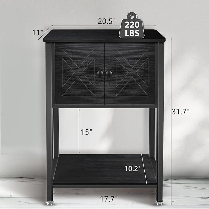 5-10 Gallon Fish Tank Stand, Heavy Duty Aquarium Stand with Cabinet & Power Outlets for Fish Tank Accessories Storage, Double Tank Stand 20.5" L* 11" W Tabletop, 220LBS Capacity Black-PurrikoPets