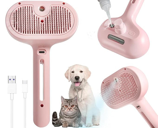 3-in-1 Steam Brush for Cats & Dogs – Hair Removal Comb with One-Click Release & Water Spray – Grooming Brush for Shedding, Long/Short Hair-PurrikoPets