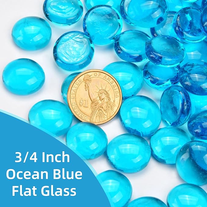 2LB Ocean Blue Flat Glass Marbles for Vases, Gemstone Beads Vase Filler Decorative Glass Pebbles for Fish Tank, DIY Crafts, Aquarium Decor Rocks-PurrikoPets