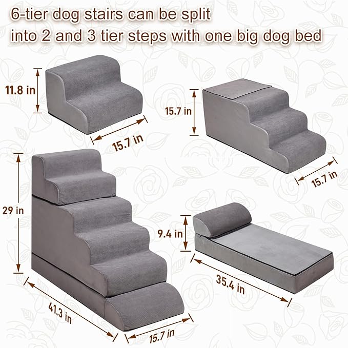 24-30inches High Dog Stairs & Steps for High Beds Tall, LitaiL 29inch 6 Steps Pet Stairs/Steps for High Beds Large Dogs, Non-Slip Dog Ramps for Small Dogs, for Older Cats-PurrikoPets