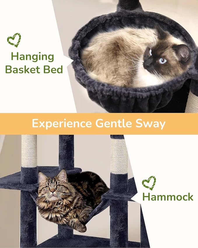 Globlazer Large Cat Tree Tower Condo, 80in Tall Cat Tree for Multiple Indoor Cats Large Adult, XXL Big Cat Climbing Tower with Cat Caves, Sisal Scratching Posts, Top Perches, Hammock, S80B, Dark Gray-PurrikoPets