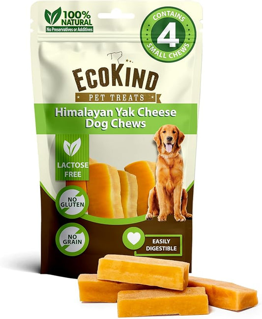 EcoKind Himalayan Gold Yak Cheese Chew for Small Dogs, Healthy Treats, Odorless, Long Lasting Bones, Rawhide Free, Made in The Himalayans, Small (Pack of 4)-PurrikoPets