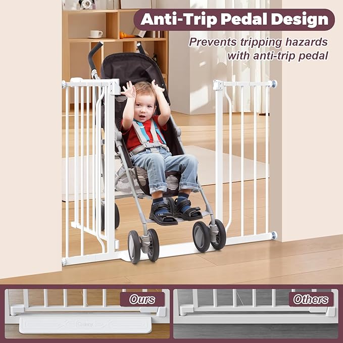 29"-45" Baby Gate for Stairs, Auto Close Stroller Friendly Dog Gate Indoor for Doorways, Pressure Mounted Baby Gate, Easy Walk Through Gate for Children & Pets, White-PurrikoPets