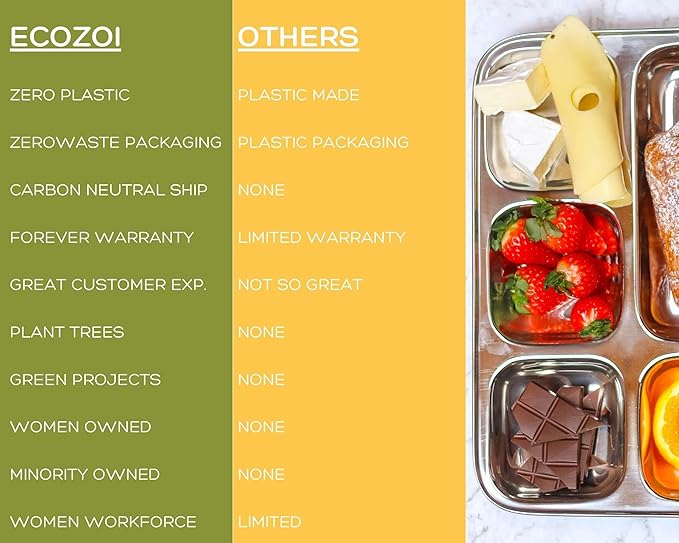 Extra Large Premium Stainless Steel Dinner Plates, 5 Compartments, Set of 2 | Eco Friendly Dinnerwear for Camping, Portion Control, Meal Prep, Lunch, and Party-PurrikoPets