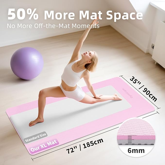 Extra Large Yoga Mat - 72"x35", 72"x48", 78"x57" - Wide TPE Exercise Mat for Home, Stretching, Couples & Family Workouts - 6-12mm Thick, Non-Slip & Waterproof - with Carry Bag and Straps-PurrikoPets