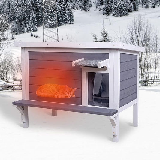 GEGURI Insulated Cat House Outdoor Weatherproof Feral Cat Shelter for Winter Large Wooden Enclosure with Escape Door-PurrikoPets