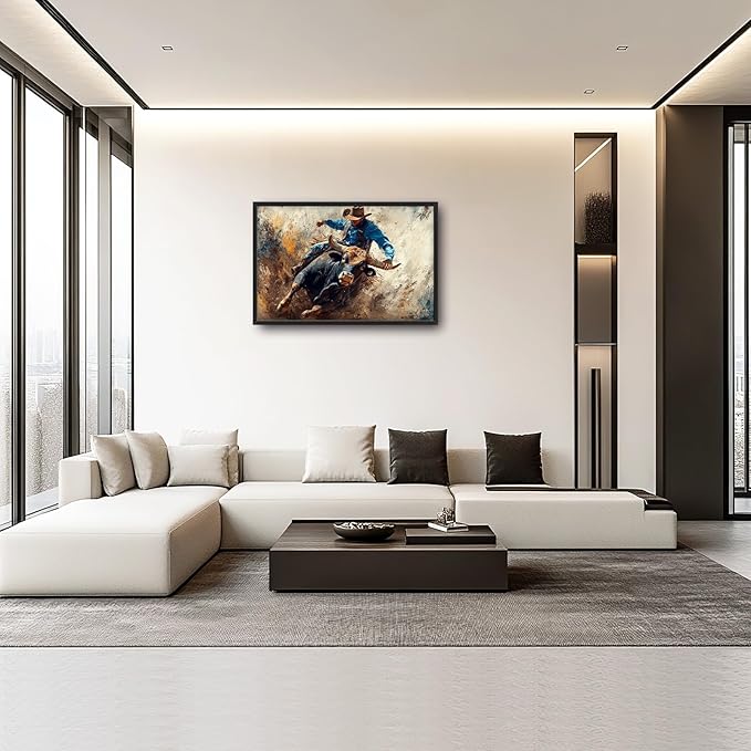 Framed Large Western Cowboy Wall Art, Oversized Rustic Cow Wall Decor for Living Room, Dusty Canvas Painting Pictures Vintage Artwork Home Decoration for Living Room Bedroom Office 36"x24"-PurrikoPets