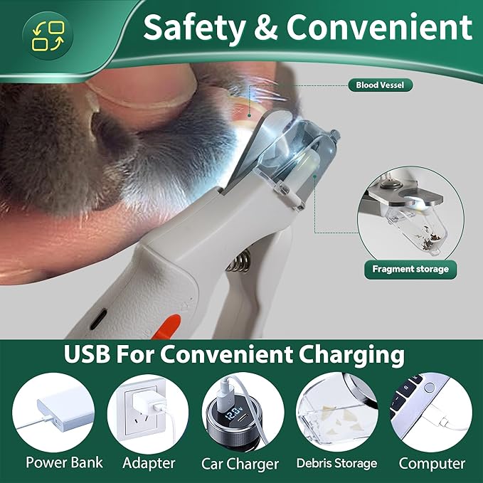 2 in 1 Dog Nail Clippers & Cat Nail Clippers Trimmers for Large Medium Small Dogs Cats Claw Trimmer Quick Sensor and Safety Guard USB Rechargeable Dogs Nail Trimmer with Catcher & 2 LED Lights-PurrikoPets