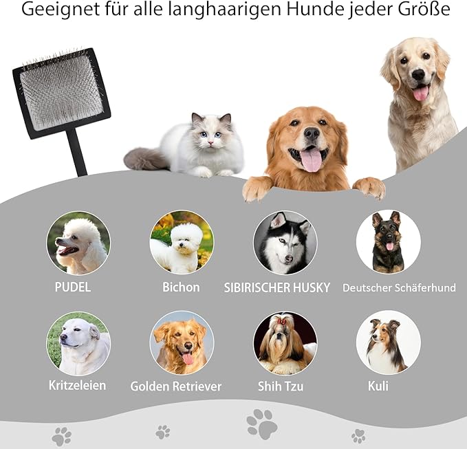 Dog Slicker Brush for Shedding and Grooming Medium or Long Haired Cats, Extra Long & Soft Pin Slicker Brush for Removes Loose Hair, Tangles, Knots, Undercoat, Free Pet Comb, Large Black-PurrikoPets