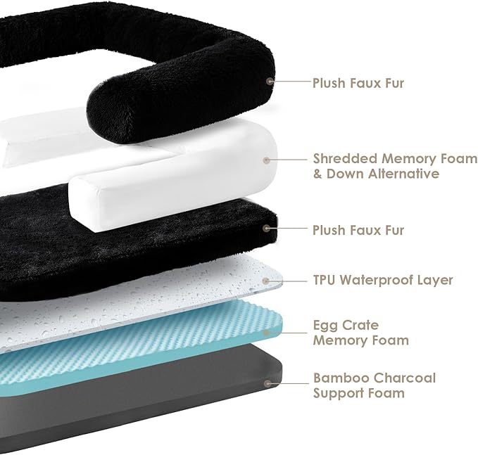 EHEYCIGA Foldable XXL Dog Bed, Faux Fur Fluffy Pet Couch Bed for Extra Large Dogs, Orthopedic Calming Memory Foam Big Pet Bed, Washable Soft Pet Sofa Bed with Non-Slip Bottom, Black, 54"x38"x7.5"-PurrikoPets