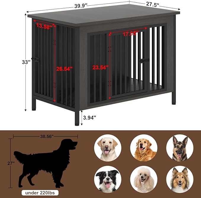 EasyCom 39.96" XL Wooden Large Dog Crate Furniture for Medium and Large Breed, Chew-Resistant Dog Kennel Furniture Indoor with 2 Doors and 3.94" Raised Feet, as TV Stand, End Table, Crate Table-PurrikoPets