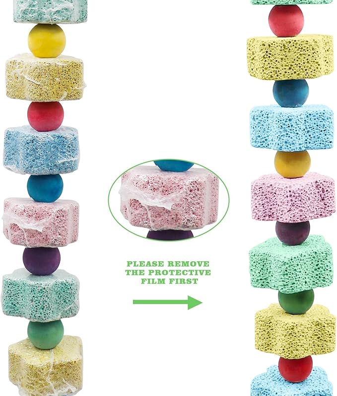 2 Pack Bird Chewing Toy, Colorful Parrot Beak Grinding Calcium Stone with Bells, Cage Accessories for Cockatiels Parakeets Parrots Budgies Lovebirds Rat Hamster Chinchilla Rabbit Bunny African Grey-PurrikoPets