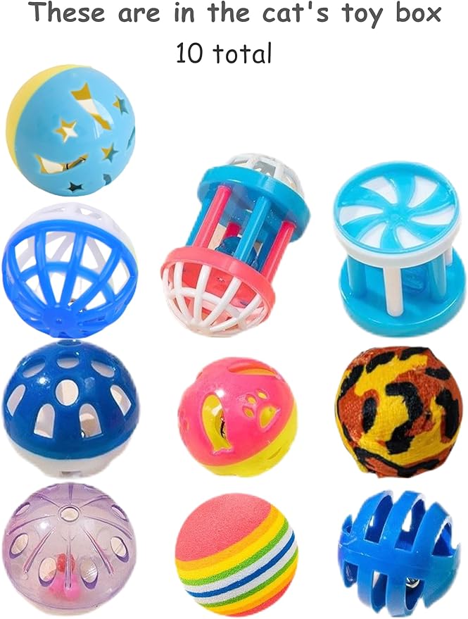 10-Pack Cat Toy Balls with Bells for Kittens and Cats (1.5'' - 2.2'', Cat Toys Mega Set)-PurrikoPets