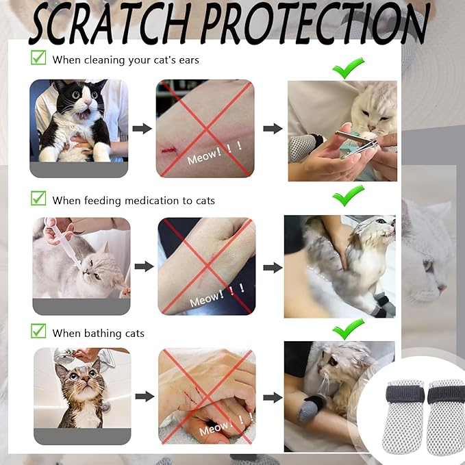 4 Pcs Cat Scratch Cover for Nursing Rehabilitation Boots Adjustable Bath Bath Gloves，to Prevent Scratching Suitable for Bathing, Feeding and Nail Trimming of Cats-PurrikoPets