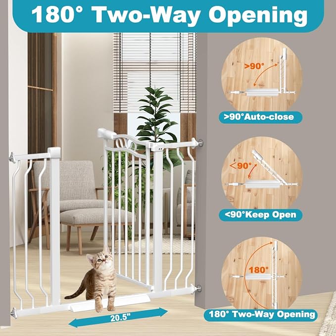 Extra Wide Baby Gate for Doorways 53.1"-62.6", Pressure Mounted Dog Gates With Door, Child Safety Barrier Walk Thru Indoor, Large Babygate Long for Kids Toddler Pet Outside, 30 In Tall White-PurrikoPets