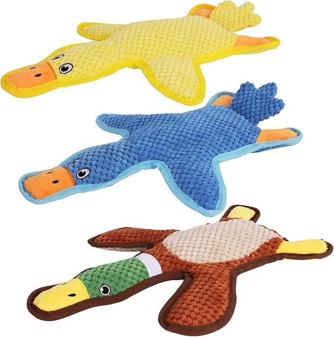 Dog Toys 3-Pack Cute Duck Shapes Puppy Toys No-Stuffing Squeaky and Crinkle Interactive Dog Chew Toy for Small to Large Breeds-PurrikoPets
