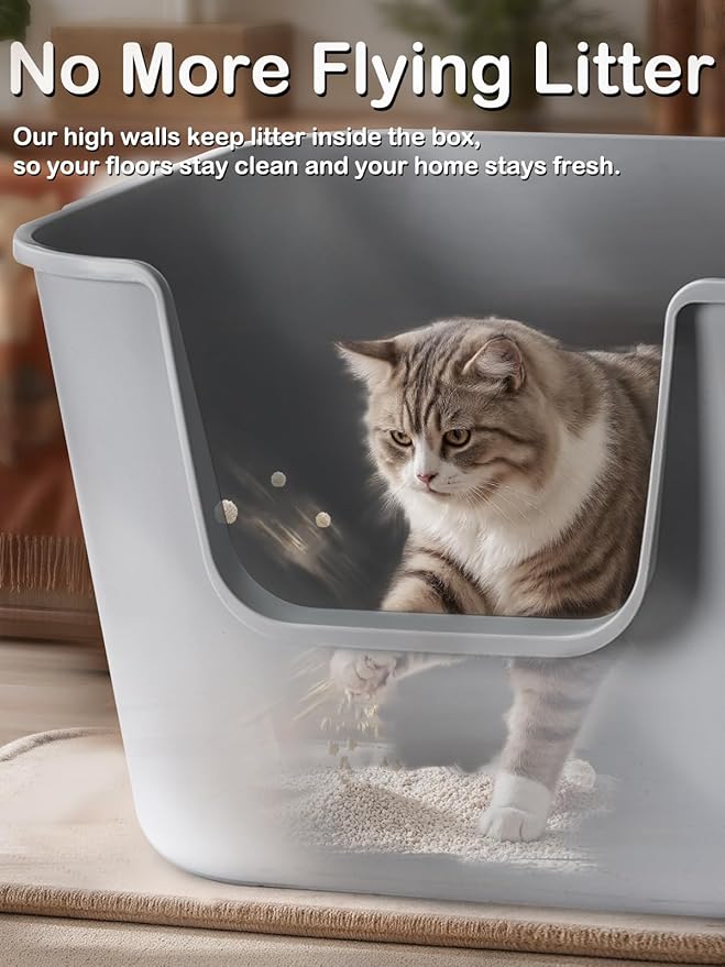 Extra Large Cat Litter Box with High Sides - Splash-Proof Design for Big Cats & Multi-Cat Homes, 24.6in x 16.7in x 12.8in (Yellow)-PurrikoPets