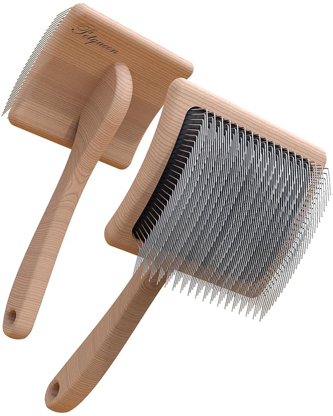Dog Slicker Brush for Large Dogs, Professional Doodles Brush for Poodles, Goldendoodles and Labradoodles - Easy to Remove Tangles, Mats and Fluff - 3.8"x3.2" Head, 8" Wood Body-PurrikoPets