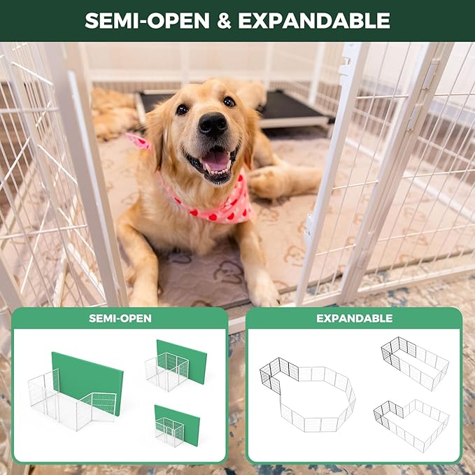 FXW Homeplus Unleashed Indoor Dog Playpen - Stress-Free and Safe Play, Heavy Duty 40 Inch 12 Wire Panels Dog Pen for Medium and Large Dogs, White│Patented-PurrikoPets