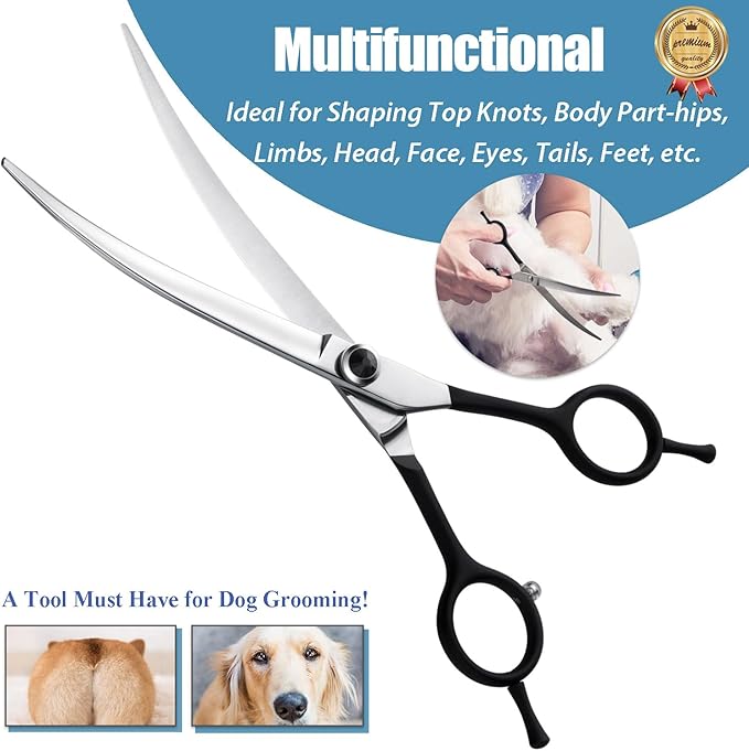 Dragon Creek 7" Upward Curved Dog Grooming Scissors - Safety Shears for Face & Paws Trimming - Black-PurrikoPets