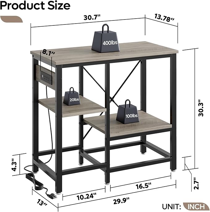 20-29 Gallon Fish Tank Stand with Power Outlets, 30.7 x 13.8 Metal Aquarium Stand with 3-Tiers Adjustable Storage Shelves, 6-Legs Reptile Terrarium Stand, 400 LBs-PurrikoPets