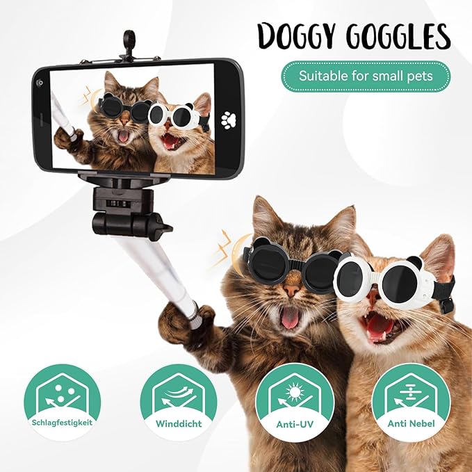 Dog Goggles for Small Breed UV/Wind/Dust Protection Puppy Sunglasses with Adjustable Strap - White-PurrikoPets