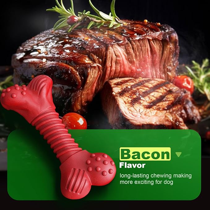 Dog Toys for Aggressive Chewers, Dog Toys for Medium Large Dogs, Natural Rubber Dog Chew Toys with Beef Flavor, Indestructible Chew Toys for Aggressive Chewers (red)-PurrikoPets