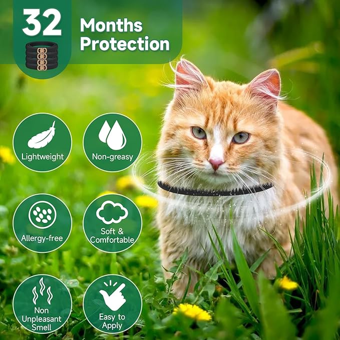 4 Pack Flea Collar for Cats, Cat Flea and Tick Treatment, 8 Months Protection Flea and Tick Prevention for Cats, Waterproof Cat Flea Collar, Adjustable Cat Flea and Tick Collar for Cats Kittens, Black-PurrikoPets