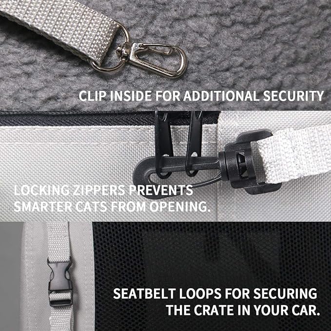 Extra Large Cat Carrier Soft Sided, Portable Small Dog Carrier for 2 Cats, 24"x16.5"x16" Car Travel Folding Comfortable Design with Bowl, Grey-PurrikoPets