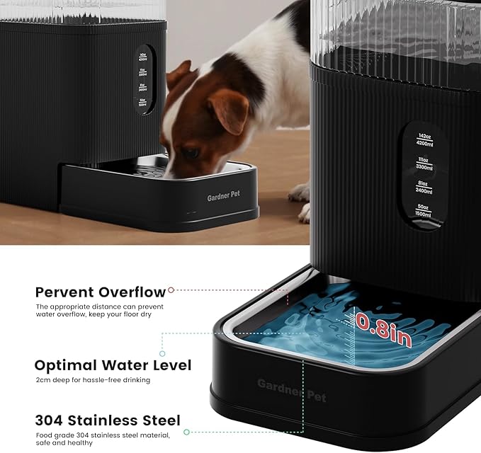 Gardner Pet Automatic Dog Water Dispenser Gravity Waterer with Stainless Steel Bowl Water Dispenser 8.5L Large Capacity Water Feeder for Dogs Cats Pets, BPA-Free Noise-Free (Black, 8.5L)-PurrikoPets