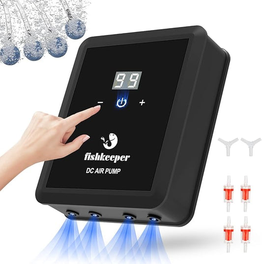 fishkeeper Aquarium Air Pump, 12W 320GPH Ultra Quiet Fish Powerful Fish Tank Air Pump with Four Outlet Adjustable Oxygen Aerator Pump with Air Stone Bubbler for 30-600 Gallon Tanks-PurrikoPets