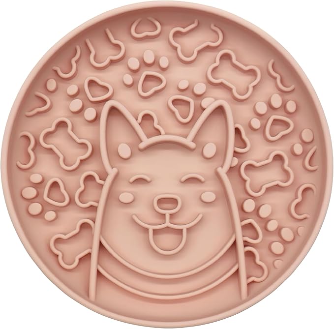 Dogs Slow Feeder Bowl,Silicone Dogs Bowl,Non-Slip Design, Puppy Pattern Interval Eating Slowly. (Peach Pink)-PurrikoPets
