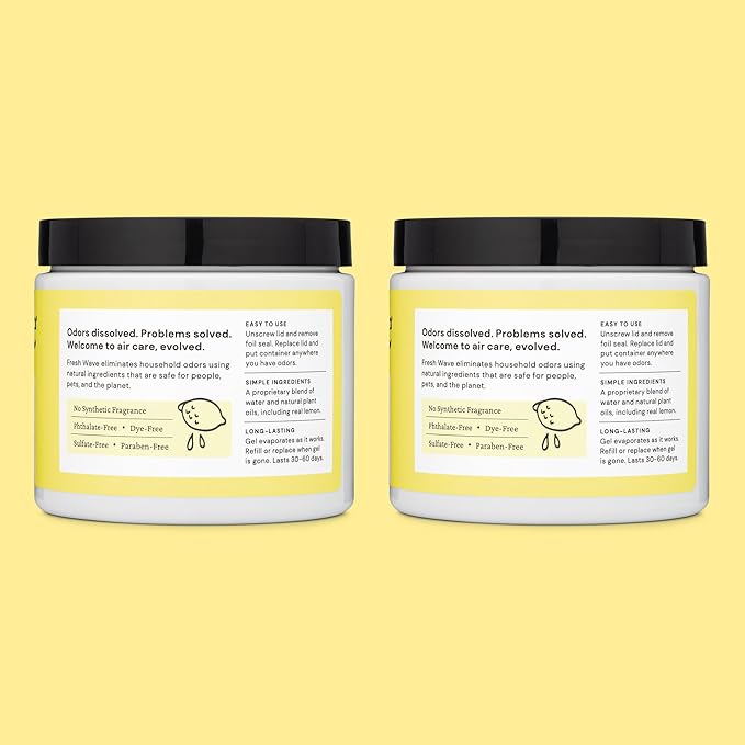 Fresh Wave Lemon Odor Removing Gel, 15 oz., Pack of 2 - Safer Odor Absorbers for Home, Natural Plant-Based Odor Eliminator, Every 15 oz. lasts 30-60 Days, For Cooking, Trash & Pets-PurrikoPets