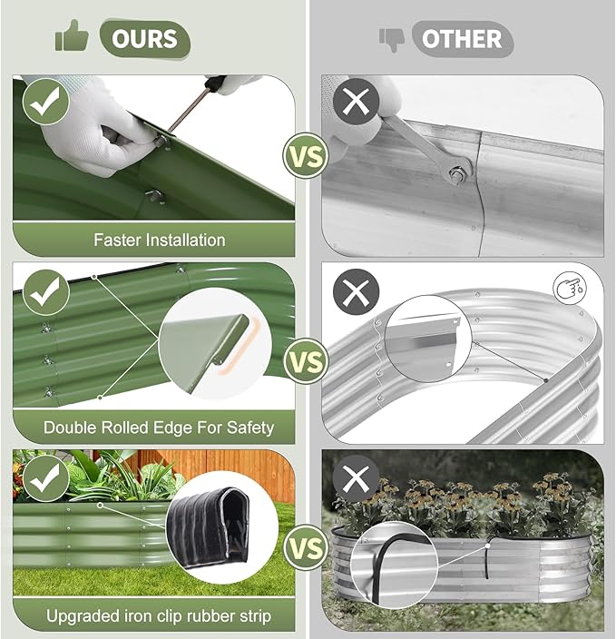 Galvanized Raised Garden Bed - 8x2x1FT Metal Planter Boxes Outdoor | Oval Steel Raised Bed Kit for Gardening with Protective Tape, Bracing Rods, Gloves for Vegetables, Flower, Herb (Green)-PurrikoPets