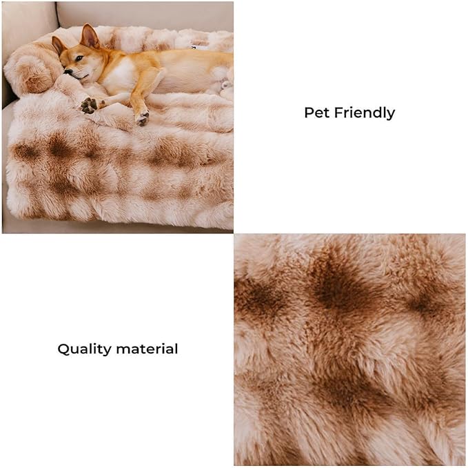 FUNNY FUZZY Pet Fluffy Fuzzy Couch Cover, Calming Washable Dog Bed Sofa Protector Pets Mat for Small Dogs and Cats (Tie-dye Brown,27.56 × 24.02 × 5.51 in)-PurrikoPets