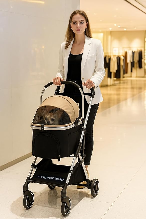 3-in-1 Small Pet Carrier with Stroller for Small Dogs & Cats Under 20 lb – Removable Carrier Converts to Car Seat – Lightweight, One-Hand Fold, No-Zipper Entry-PurrikoPets