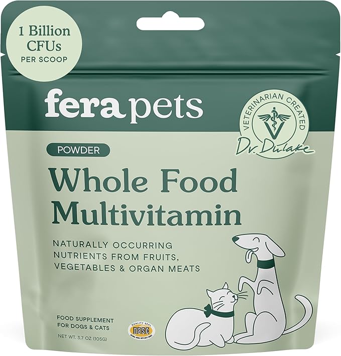 Fera Pets Whole Food Multivitamin Cat & Dog Food Topper with Probiotics, Antioxidants, & Essential Dog Vitamins & Minerals - Nutrients from Fruits, Vegetables, & Organ Meats - 3.7 oz-PurrikoPets