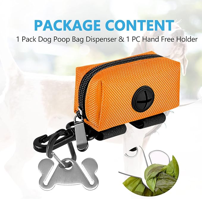 Dog Waste Bag Dispenser Pet Poop Bags Holder for Doggie Waste Bags Dispensers Soft Fabric Zipper Small Doggy Puppy Pouch for Leash Accessory Attachment with Carrier,Orange-PurrikoPets