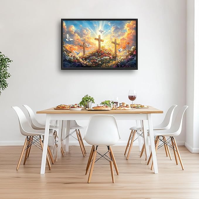Framed Large Christian Jesus Wall Art, Oversized Floral Dove Wall Decor for Living Room, Landscape Canvas Painting Peaceful Pictures Modern Artwork for Living Room Bedroom Office 36"x24"-PurrikoPets
