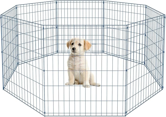 30 Tall Dog Blue Playpen Crate Fence Pet Kennel Play Pen Exercise Cage -8 Panel-PurrikoPets