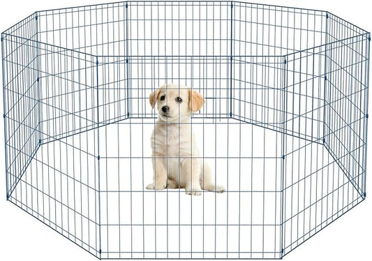 30 Tall Dog Blue Playpen Crate Fence Pet Kennel Play Pen Exercise Cage -8 Panel-PurrikoPets