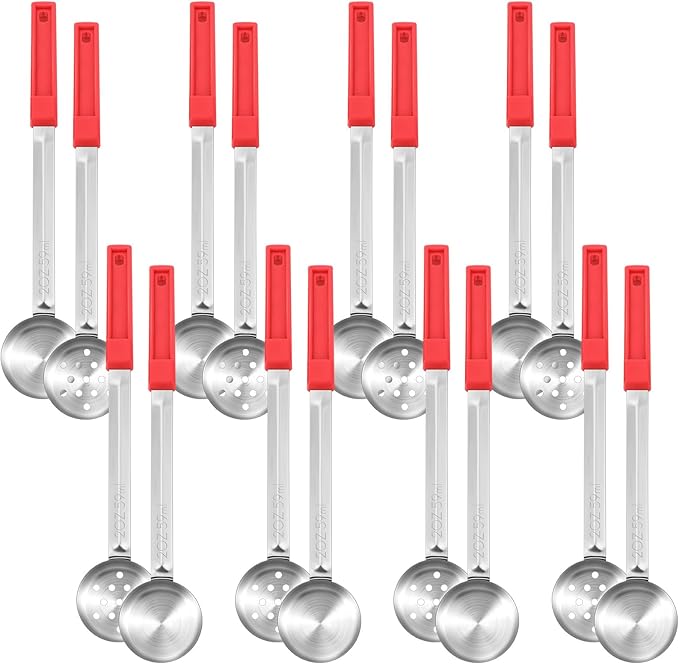 16 Pcs Portion Control Serving Spoons, Restaurant Measuring Serving Ladle Utensils, Portion Control Slotted Scoops for Weight Loss, Solid and Perforated Scoops(Red,2 oz)-PurrikoPets